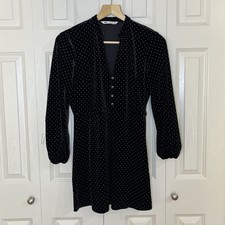 Zara Velvet Black Gold Studded Long Sleeve V Neck Mini Dress Small