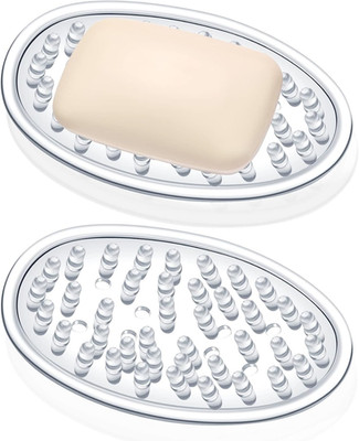 2 Pcs Plastic Soap Holder Soap Dish Bar Saver Tray with Holes Sponge Holder for