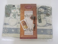 ST. NICHOLAS SQUARE SPARKLY SNOWMAN TAPESTRY TABLE RUNNER NEW 