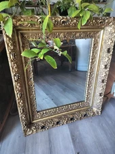 Antique Large Ornate Gold Gilt Wood & Gesso Wall Mirror Baroque Rococo Style