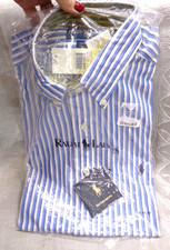 Men's RALPH LAUREN Yarmouth BUTTONDOWN Blue White 15-1/2 LS Dress Shirt 32/33