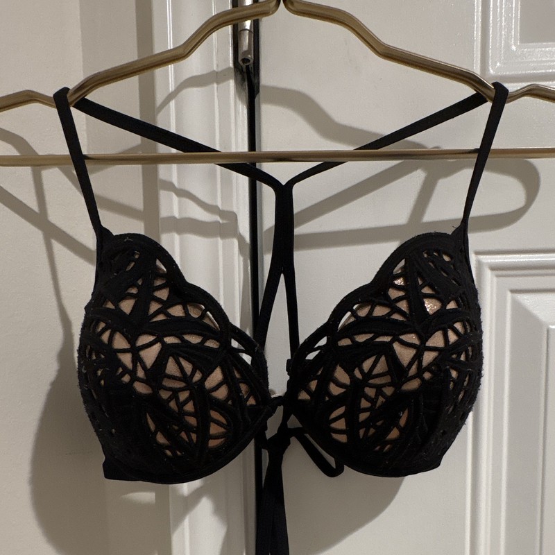 Shade Shore Women’s Bralette Bra 36B Black Sheer Mesh Strappy Accents adjustable