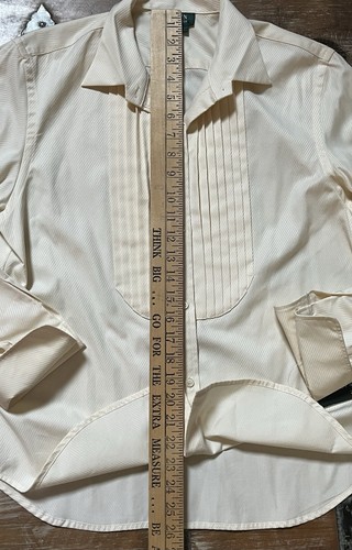 L-Ralph Lauren IVORY Tuxedo Pin-tuck Bib Top/Blouse-Button Up Shirt-French Cuffs - Picture 14 of 22