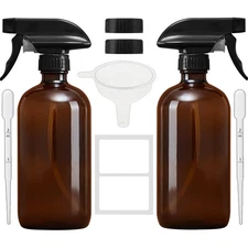 2Pack 16oz Amer Glass Spray Bottles Refillable Containers for Cleaning Solutions