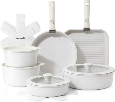 SENSARTE 17 Piece Pots and Pans Set, Nonstick Detachable Handle Cookware Set, In