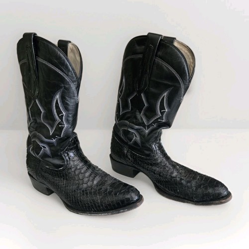 J.B. Dillon Mens Cowboy Western Boots Black Snakeskin "JBR 1002 EE" Sz 10 D - Picture 4 of 24
