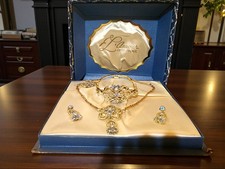Vtg 50s L'amour Fifth Ave Blue Rhinestone Parure Set Boxed Rhodium Plated
