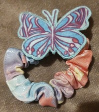 NEW Glittery pink purple aqua blue Scrunchie with blue butterfly