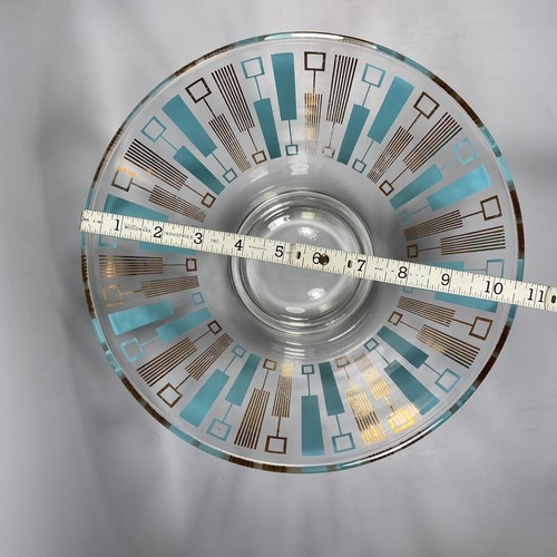 Vintage MCM Anchor Hocking Atomic Chip Bowl Gold & Aqua ~ No Dip Bowl - Picture 12 of 13