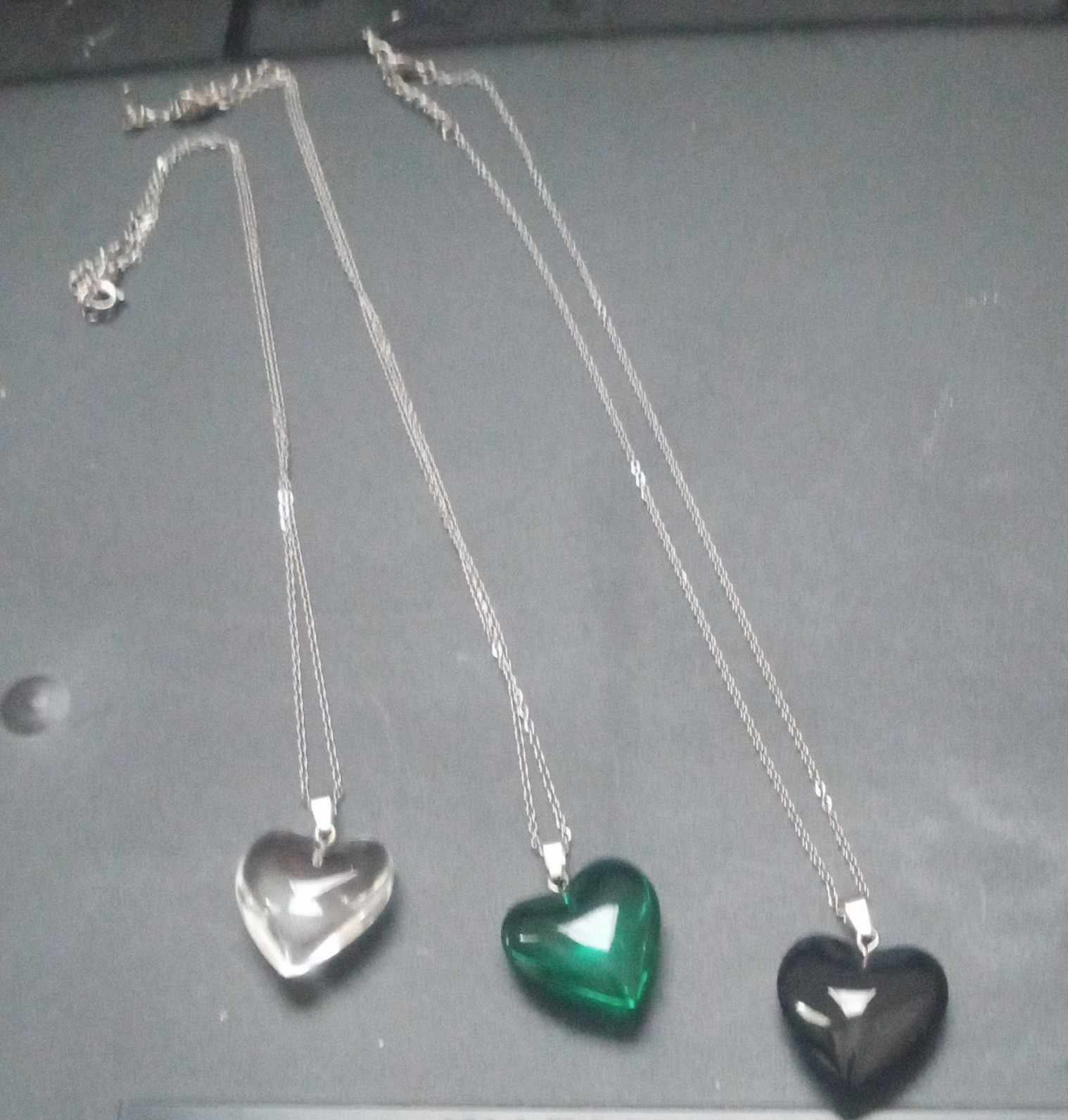 Lot of 3 Heart Glass Charm Pendant Necklaces Silver-Tone Cable Chain Colors