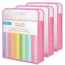 Scrapbook Paper Storage Organizer, Pink Expanding Paper Folio for 12 x 12 She...