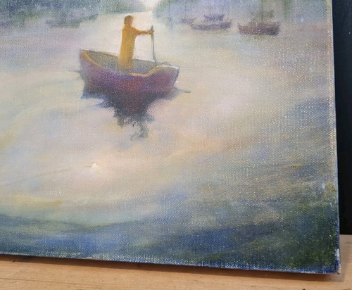 OIL PAINTING HARBOUR DINGY SCENE CORNWALL 20" - Picture 15 of 18