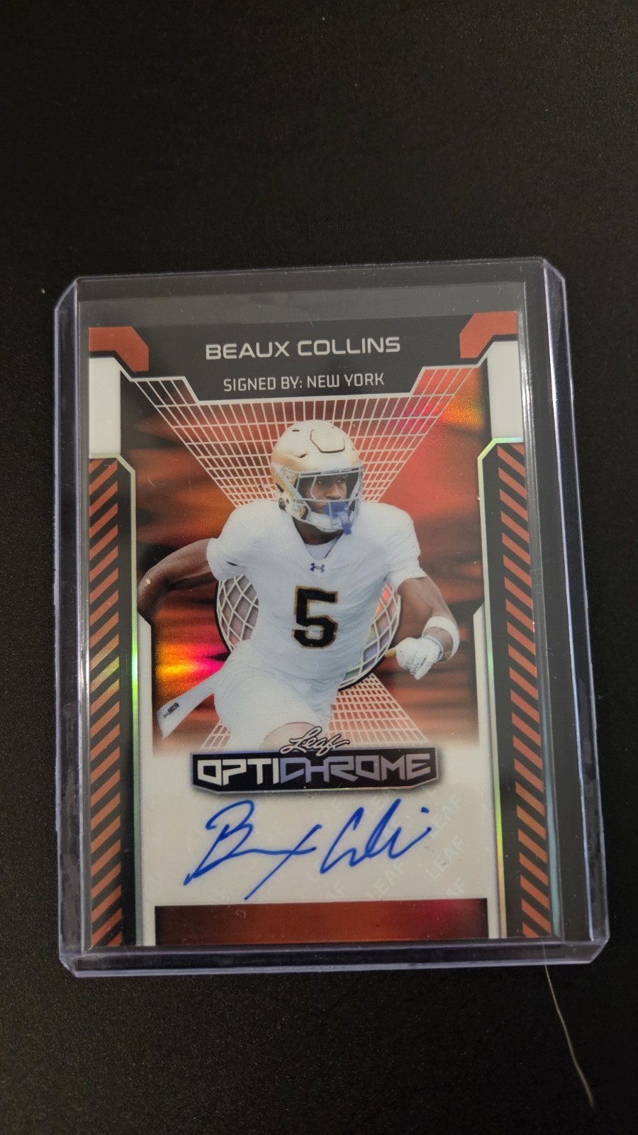 Optichrome Football #BA-BC2 Beaux Collins /4 Orange Prismatic Notre Dame Giants