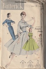 1950's Vintage Butterick 7685 Sewing Pattern Shirtwaist Dress Slim Full Skirt