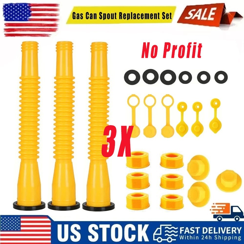 3X Replacement Gas Can Spout Nozzle Vent Kit For Plastic Gas Cans Old Style Caps