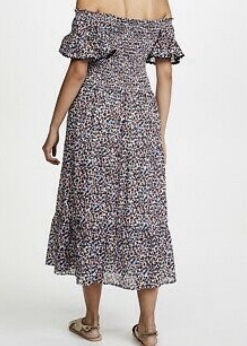 New Tory Burch Wildflower Off Shoulder Smocked Floral Boho Midi Dress S/P $498 thumbnail 4