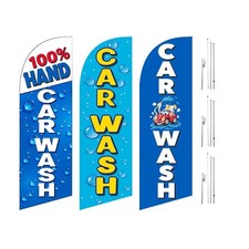  Pack of 3 CAR WASH 6FT Swooper Feather Flag Banners with 8FT Pole Kits ...