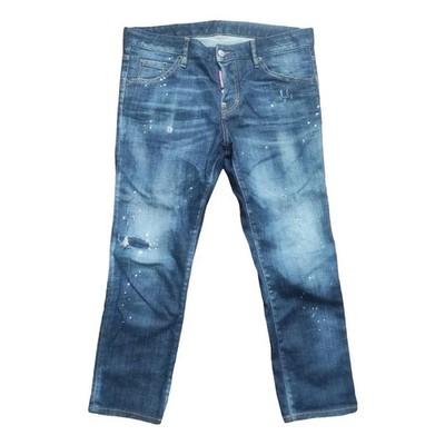 DSQUARED2 Damen Blue Distressed Cropped Jeans Paint Splatter Y2K Designer Gr.42