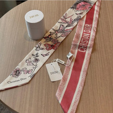 Christian Dior Pink Floral Butterfly Twilly Scarf Mitzah Silk GWP Novelty New