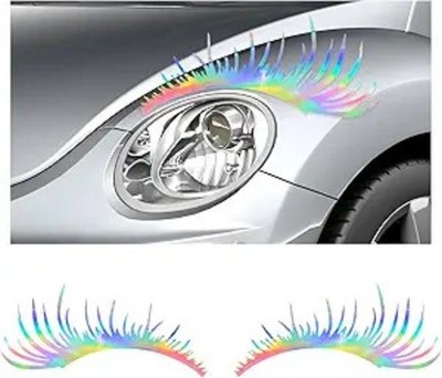 2-Piece Waterproof Reflective Eyelash Decals for Car Headlight Color: Colorful