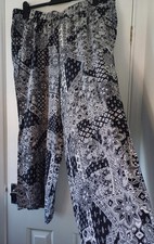 YOURS SIZE 22 black White Design CULOTTES Wide Leg Trousers NEW Elasticated