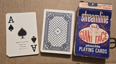 Vintage Streamline No. 8  Pinochle Playing Cards  Giant Face ARRCO  USA 