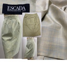 Escada Wool Silk Pencil Skirt Knee 36 4 GERMANY Yellow Blue Margaretha Ley VTG