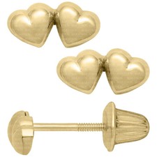 14K Yellow Gold Double Heart Baby Studs