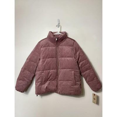 Levis Womens Large Corduroy Dusty Rose Pink Puffer Jacket Full Zip Quilted NWT
