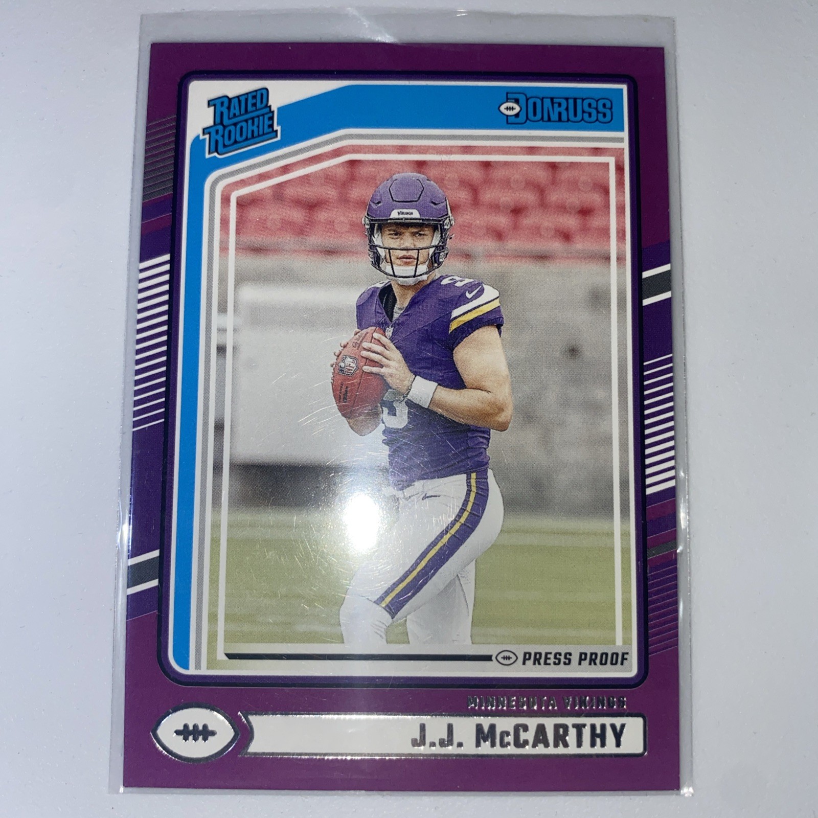 2024 Panini Donruss Rated Rookie Purple Press Proof JJ McCarthy #303 Rookie RC