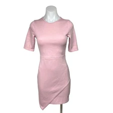 Missguided Pink Round Neck Short Sleeve Stretch Mini Bodycon Sheath Dress Sz 6