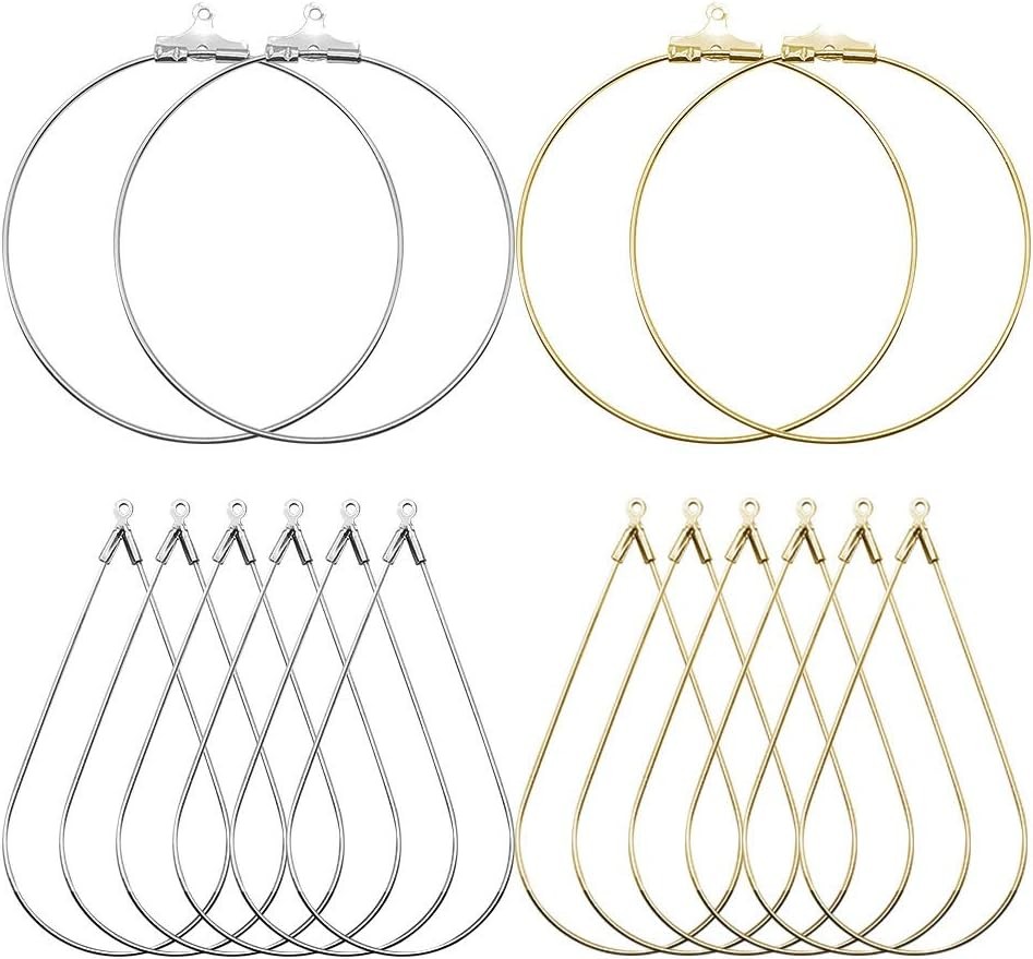 80pcs Beading Hoop Earrings for Jewelry Round Teardrop, Gold K and White K 1 