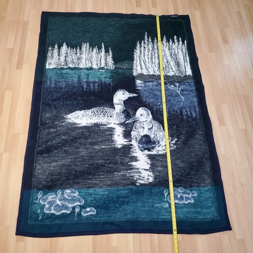 Biederlack Blanket Reversible Throw Bird Ducks Loons Waterfowl 73x53" Vtg cabin - Picture 7 of 9