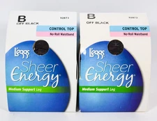 2 L'eggs SheerEnergy Control Top No-Roll Medium Support Leg OFF BLACK Tight B