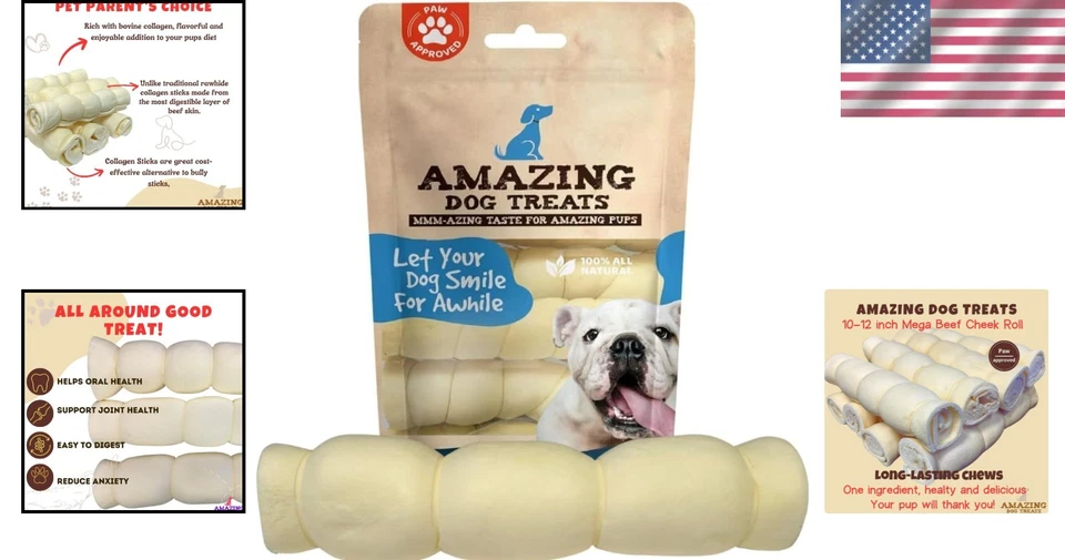 Rollos de mejillas de carne mega gruesa de 10 pulgadas - alternativa segura de cuero crudo para masticadores eléctricos Foto 2 de 4