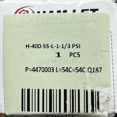 NEW HAM-LET H-400-SS-L-1-1/3 PSI VALVE
