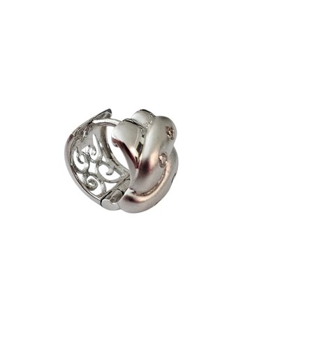 14K White Gold Hoops Wide Round Earrings - Picture 10 of 14