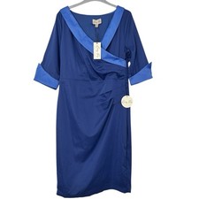 Lindy Bop Evadine Wiggle Dress Size 16 Blue 1940's Style New With Belt