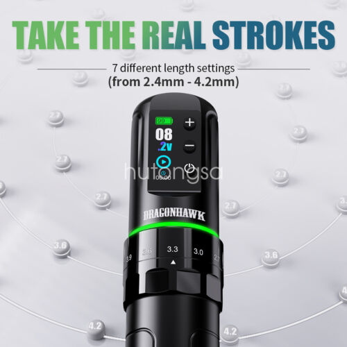 Dragonhawk Wireless Tattoo Machine Rotary Pen Adjustable Stroke Gun RCA Adapter - Picture 3 of 11