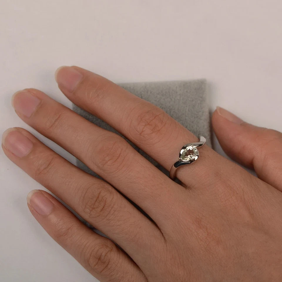 Green amethyst ring pear cut solitaire ring engagement ring for her - Image 3 of 3