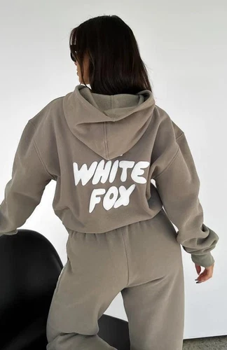 π₯2PCS Ladies white Boutique fox&Tracksuit Set Hoodie Foamy Letters Fleece Sport - Picture 13 of 20