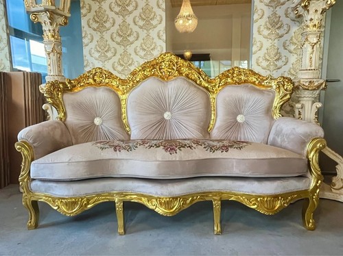 Ensemble canapé beige Louis XV ensemble canapé ancien rococo salon sofa set déco fait main - Photo 7/14