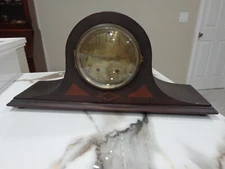 CIRCA 1920 SETH THOMAS NO. 120 8 DAY TIME & STRIKE MAHOGANY TAMBOUR MANTLE CLOCK