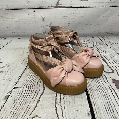 PUMA Fenty By Rihanna Shoes Womens 7 Pink Leather Creeper Bow Lace Up  Sandals | eBay