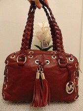 Michael Kors Astor Grommet Large Tote Red Burgundy Leather Purse