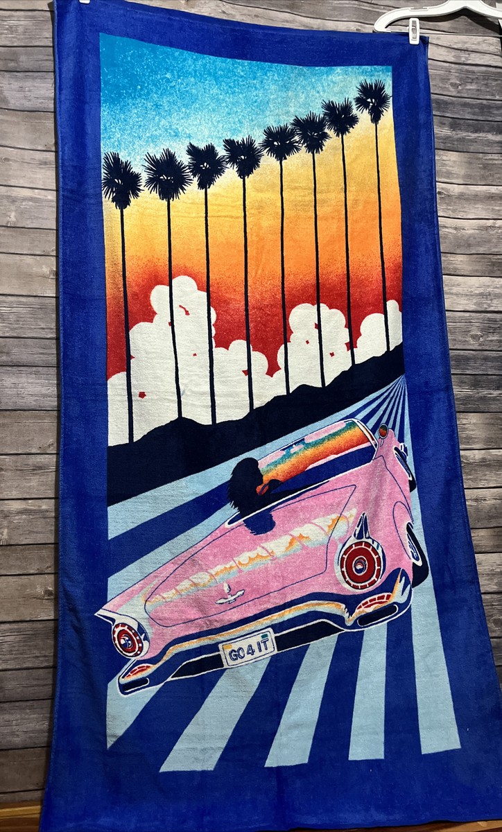 Vintage Mens Womens *SEVEN SEAS* Pink Classic Car Beach Bath Towel
