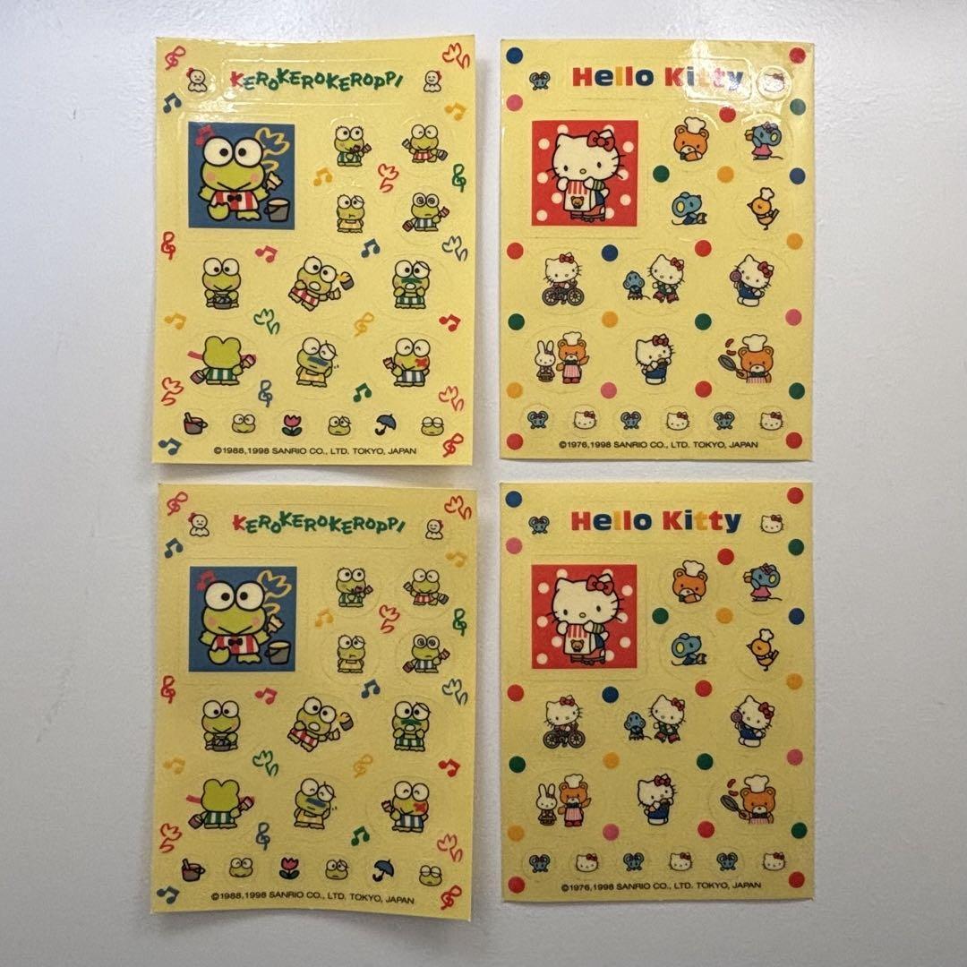 Sanrio Kerokeropp & Hello Kitty Clear Stickers Set - 4 Pieces - 1998 -