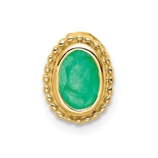 14K Yellow Gold Oval Emerald Chain Slide Pendant 0.67g Gift for Mother