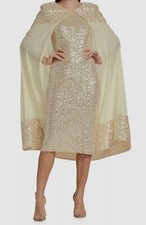595 Badgley Mischka Women's Ivory Sequin Bodycon Cape Gown Size 2
