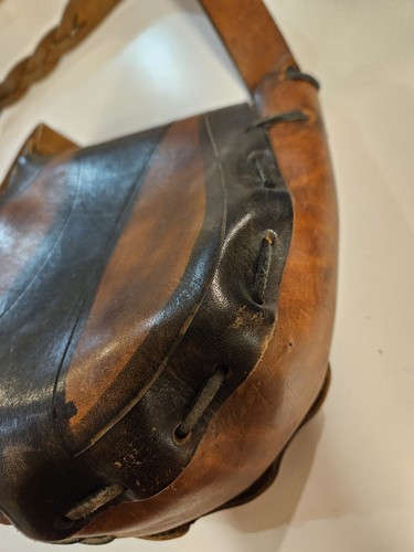 Vintage 1970's Hippie Leather bag Purse braided strap laced thick leather - Picture 14 of 17